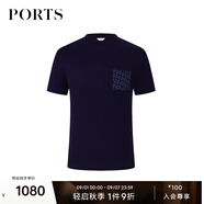 PORTS寶姿男裝早秋抗皺皮馬棉雙P LOGO印花貼袋短袖T恤衫 藏青色 S