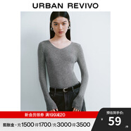 UR秋季新款女裝簡(jiǎn)約基礎(chǔ)百搭休閑修身V領(lǐng)針織衫UWB940008 冷灰 M