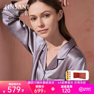 金三塔真絲睡衣女100%桑蠶絲外穿涼感兩件套睡褲居家服禮物 19姆米高級(jí)灰 2XL