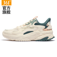 361°女鞋運動(dòng)鞋2025秋季新款透氣減震輕便跑步鞋女厚底防滑休閑跑鞋 西米色/暗松綠 36