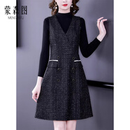 蒙森圖背心裙女可外穿洋氣秋冬款氣質(zhì)時(shí)尚毛呢馬甲背心連衣裙秋冬大碼顯 單背心裙歐貨歐洲站潮牌/歐貨胖mm大碼女裝/高端輕 M 80-100斤