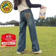 G.DUCKKIDS女童褲子春秋牛仔褲25新款中大兒童直筒褲初中生女孩寬松闊腿褲冬 復(fù)古藍【春秋款】 130 建議120-130cm7-8歲