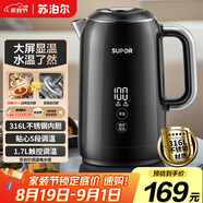 蘇泊爾（SUPOR）電熱水壺1.7L觸控調(diào)溫?zé)畨卮笃翆?shí)時(shí)顯溫恒溫母嬰沖奶粉316L不銹鋼電水壺 SW-17J61A
