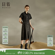 日著（rizhuo）原創(chuàng)設(shè)計2024年夏季小眾精致氣質(zhì)新復(fù)古回潮直筒襯衫連衣裙子女 影深黑 S