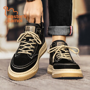 東方駱駝高幫男鞋2025新款冬季網(wǎng)紅爆款香港潮牌中幫復(fù)古休閑鞋馬丁靴鞋男 黑色 39