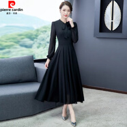 皮爾卡丹（pierre cardin）純色大擺舞蹈連衣裙女2025新款春秋長(cháng)袖雪紡長(cháng)款大紅色跳舞長(cháng)裙子 黑色 M