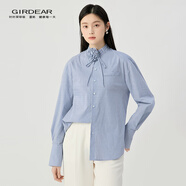哥弟（GIRDEAR）女裝2025秋季新款可拆卸裝飾領(lǐng)花造型長(cháng)袖襯衫上衣女130050 藍條紋 M (3)