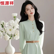恒源祥淺綠色長(cháng)款連衣裙春夏高端精致韓版女神范高級感法式風(fēng)情萬(wàn)種長(cháng)裙 淺綠色連衣裙 【送腰帶】 2XL 120-130斤