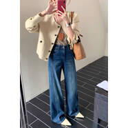 維密莎黛雅 VIMIE SADIA覆古藍直筒牛仔褲女2025年春秋新款大碼胖mm顯瘦高腰闊腿拖地褲子 覆古藍[王炸力薦] S[80-95斤] 均碼