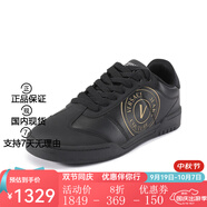 VERSACE JEANS COUTURE范思哲男士V字徽章板鞋系帶休閑禮物黑色金色男款送禮物送男友 77YA3SD1ZP347G89黑 41