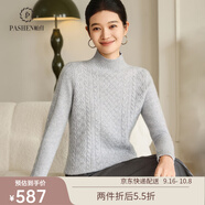 帕什【25新款新色】羊絨衫女半高領(lǐng)100山羊絨秋冬厚款針織毛衣女PS-06 淺灰 M (90-105斤)