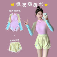 2025新款泳衣女連體保守防曬長袖運(yùn)動短褲學(xué)生溫泉沖浪服遮肚顯瘦 粉紅色 M （90-100斤）