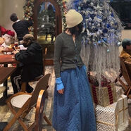 夏典素訂女王（SE.PSTP）夾棉加厚云朵般柔軟花苞半身裙復古秋冬寬松裙子中長(cháng)款顯瘦遮肉女 藍色 L (建議110-125斤)