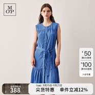Marc O'Polo/MOP【商場(chǎng)同款】春夏圓領(lǐng)無(wú)袖多褶長(zhǎng)款及膝連衣裙女 夏日藍(lán)864 L 38/170