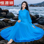 恒源祥時(shí)尚減齡娃娃領(lǐng)高端連衣裙2025超仙法式氣質(zhì)長(cháng)款到腳踝度假長(cháng)裙子 天藍色 4XL