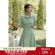 獨束【長短可選】大碼女裝POLO領連衣裙夏新款微胖mm遮肉顯瘦 綠色(dy) L