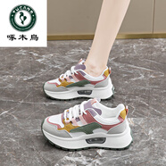 啄木鳥(niǎo)阿甘鞋女款2025新款秋季厚底老爹女鞋氣墊運動(dòng)鞋減震跑步休閑鞋子 白粉 40