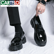 卡帝樂(lè )鱷魚(yú)（CARTELO）皮鞋男士秋季新款英倫風(fēng)商務(wù)正裝圓頭黑色漆皮亮面結婚新郎伴郎鞋 21289黑色 39 標準皮鞋碼