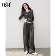 歐莎（OSA）【漫步套裝】OSA歐莎假兩件套裝女秋季新款針織衫闊腿長(zhǎng)褲兩件套 深灰色 XS (85-90斤)