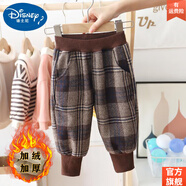 迪士尼（DISNEY）男童春秋款褲子新款女寶寶冬款毛呢休閑長(cháng)褲中小兒童洋氣保暖潮褲 旗 艦官 方咖色格子冬款 加絨 旗 艦官 方100碼建議身高90cm左右
