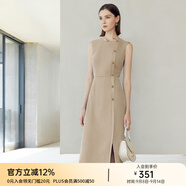 顏域2024新款氣質(zhì)職業(yè)單排扣正裝連衣裙女春款無(wú)袖修身時(shí)尚一步裙 卡其 XXL/44