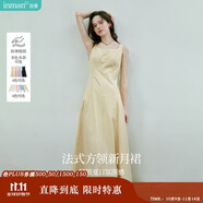 茵曼（INMAN）法式收腰顯瘦方領(lǐng)吊帶連衣裙女裝2025夏季新品長(zhǎng)裙子 黃色 S