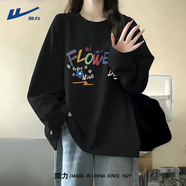 回力黑色短袖t恤女2033新款夏季高級感時(shí)尚半袖寬松大碼胖mm純棉體恤