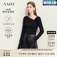 AMII七夕禮物2025早秋新款簡約通勤風(fēng)不對稱斜V領(lǐng)長袖毛衣女修身 黑色 160/84A/M
