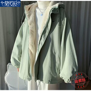 莫代爾羊羔毛外套女2025秋冬季新款設(shè)計(jì)感加絨加厚棉服寬松棉衣高中學(xué)生 綠色 M