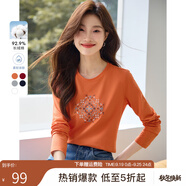 熙世界長(zhǎng)袖T恤女2025春季新款民族風(fēng)復(fù)古刺繡百搭寬松圓領(lǐng)體恤衫 南瓜橘 L