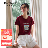 伯西亞品牌定制時(shí)尚字母印花短袖T恤女2025夏新款圓領(lǐng)正肩寬松休閑上衣 紅色 M