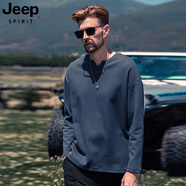 JEEP SPIRIT300g厚實(shí)重磅男士長(cháng)袖T恤寬松T恤純色美式打底衫內搭上衣 (小V領(lǐng))深藍色5783 M (110-125斤)