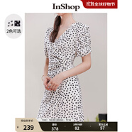 InShop【商場同款】新款側(cè)圓環(huán)褶皺氣質(zhì)連衣裙女浪漫碎花茶歇長裙 白花 M