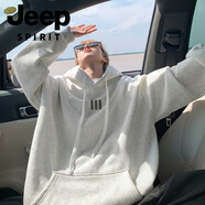 JEEP SPIRIT600G重磅100純棉衛(wèi)衣男秋冬季寬松大碼打底衫情侶裝顯瘦外套潮流 加肥加大碼男裝-花灰色 XL