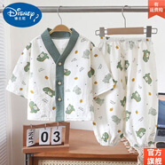 迪士尼（DISNEY）兒童家居服套裝男童女童夏季薄款空調服寶寶夏天睡衣中大童兩件套 旗 艦官 方云朵棉綠恐龍 130 旗 艦官 方 碼建議身高110-120cm