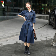 啄木鳥(niǎo)（TUCANO）牛仔連衣裙女歐洲站2025年春秋新款休閑時(shí)尚氣質(zhì)輕熟風(fēng)收腰襯衫裙 藍色 2XL (建議125-135斤 高品質(zhì))