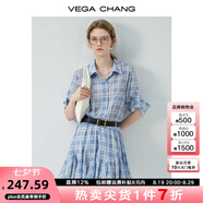 VEGA CHANG襯衫連衣裙女2025新款夏氣質(zhì)度假格子設(shè)計(jì)感小個(gè)子短裙 藍(lán)色格紋 L