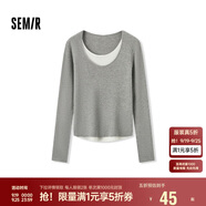 森馬毛衣女拼色假兩件毛衫修身春秋圓領(lǐng)套頭衫顯瘦109524107002