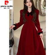 皮爾卡丹感赫本風(fēng)法式連衣裙子大碼胖mm顯瘦減齡新年紅色戰袍絲絨裙子 紅色【感超好看/國風(fēng)復古/時(shí)尚旗袍/新中式/名媛氛 L 105-120斤