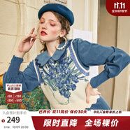 兩三事梵高系列 靜美如秋葉 秋季新款森女風后背綁帶花色無袖毛衣背心女 鳶尾花 S