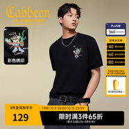 卡賓（CABBEEN）【彩色繡印】彩色童真印花T恤2025夏季新款休閑百搭短袖上衣 煤黑色01（寬松版型） XL /180/52