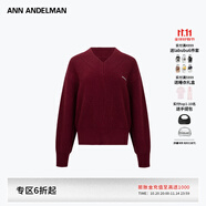 ANN ANDELMAN【精選6折】明星同款深紅色針織內(nèi)搭長袖寬松V領(lǐng)套頭毛衣 深紅色 S