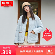 坦博爾羽絨服女短款翻領韓版寬松女士燈芯絨外套TD236266 海鹽藍 170 