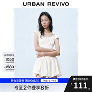 UR2025春季新款女裝撞色蕾絲飄帶U領(lǐng)無(wú)袖修身連衣裙UYY750014 米黃 (偏短) XL