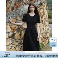 范思藍(lán)恩夏季腰精裙氣質(zhì)收腰無(wú)袖背心連衣裙女夏季新款海邊度假顯瘦裙 黑色-有袖 XS