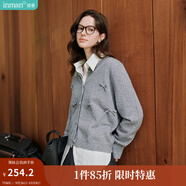 茵曼（INMAN）毛衣女蝴蝶結(jié)針織開(kāi)衫節(jié)荷葉袖氣質(zhì)外套 格調(diào)灰 XL