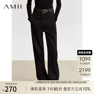 AMII女裝2025冬季新款休閑高腰褲棉質(zhì)加絨牛仔褲長(cháng)褲女黑色褲 黑色 XL 170/76A