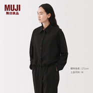 無印良品（MUJI）女式 易干 彈力泡泡紗 襯衫式夾克 女裝外套25年春夏上衣BD101A5S 黑色 S （155/80A）