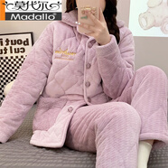 莫代爾珊瑚絨睡衣女士新款冬天三層加厚夾棉甜美純欲風(fēng)格保暖棉襖家居服 -珊瑚絨粉紫色-(絨毛不易靜電) M 碼適于80-100斤 三層夾棉