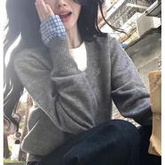 假兩件慵懶風(fēng)毛衣女秋冬穿搭內搭打底長(cháng)袖上衣寬松外套灰色針織衫 灰色 13686# S